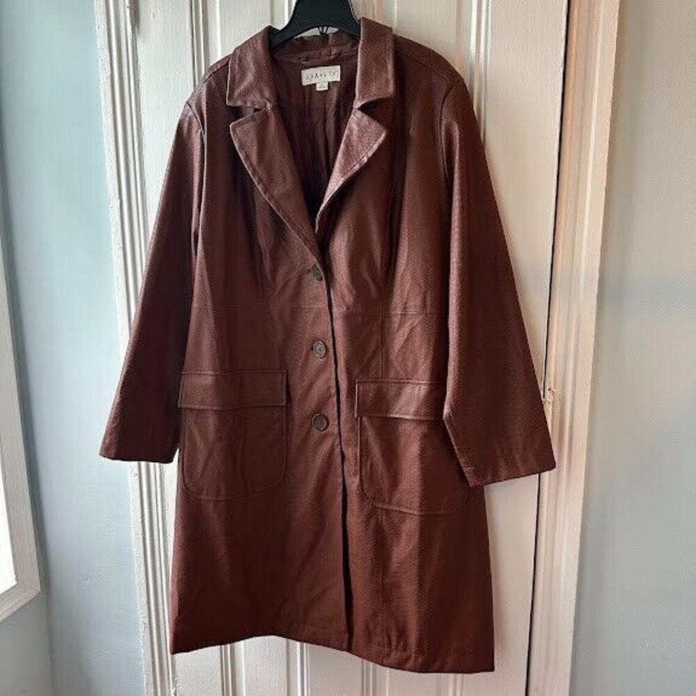 Ava and Viv Trench Coat Womens 2X Brown Vegan Leather Snakeskin Western